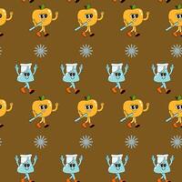 y2k school groovy seamless pattern. Childrens pattern with school supplies and y2k elements. vector