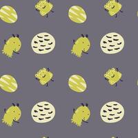 Childrens cute pattern with monsters or aliens in space. Galaxy elements and rockets vector