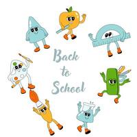 y2k background with school characters in retro 00s, 80s style. Back to school vector