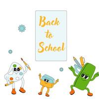 y2k background with school characters in retro 00s, 80s style. Back to school vector