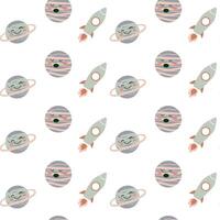Childrens adventure pattern with cosmic objects and galaxy elements, cute planets. vector