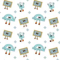 y2k school groovy seamless pattern. Childrens pattern with school supplies and y2k elements. vector