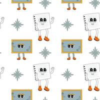 y2k school groovy seamless pattern. Childrens pattern with school supplies and y2k elements. vector