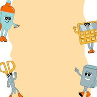 y2k background with school characters in retro 00s, 80s style. Back to school vector