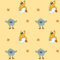 y2k school groovy seamless pattern. Childrens pattern with school supplies and y2k elements. vector