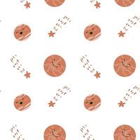 Childrens adventure pattern with cosmic objects and galaxy elements, cute planets. vector
