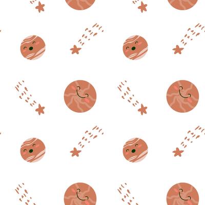 Childrens adventure pattern with cosmic objects and galaxy elements, cute planets.