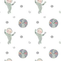 Childrens adventure pattern with cosmic objects and galaxy elements, cute planets. vector