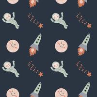 Childrens adventure pattern with cosmic objects and galaxy elements, cute planets. vector