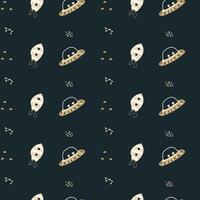 Childrens adventure pattern with cute galaxy elements. Space animal characters vector
