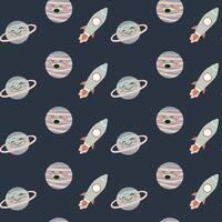 Childrens adventure pattern with cosmic objects and galaxy elements, cute planets. vector