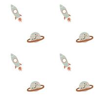 Childrens adventure pattern with cosmic objects and galaxy elements, cute planets. vector