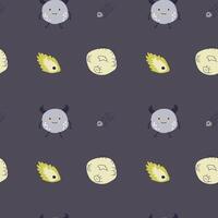Childrens cute pattern with monsters or aliens in space. Galaxy elements and rockets vector