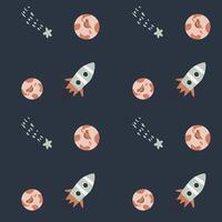 Childrens adventure pattern with cosmic objects and galaxy elements, cute planets. vector