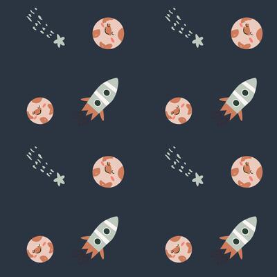 Childrens adventure pattern with cosmic objects and galaxy elements, cute planets.