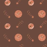 Childrens adventure pattern with cosmic objects and galaxy elements, cute planets. vector
