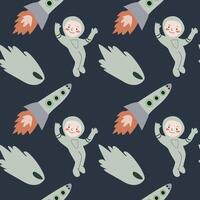 Childrens adventure pattern with cosmic objects and galaxy elements, cute planets. vector