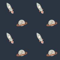Childrens adventure pattern with cosmic objects and galaxy elements, cute planets. vector