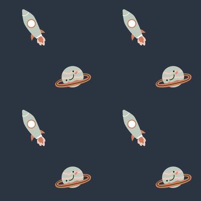 Childrens adventure pattern with cosmic objects and galaxy elements, cute planets.