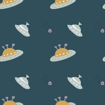 Childrens adventure pattern with cute galaxy elements. Space animal characters