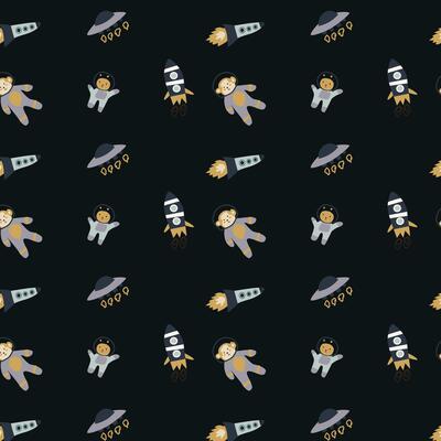 Childrens adventure pattern with cute galaxy elements. Space animal characters