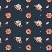 Childrens adventure pattern with cosmic objects and galaxy elements, cute planets. vector