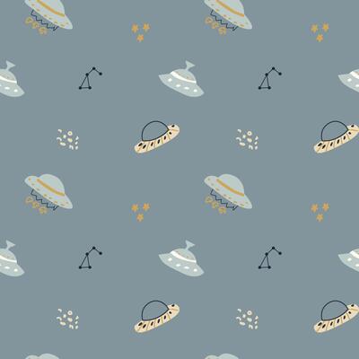 Childrens adventure pattern with cute galaxy elements. Space animal characters