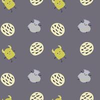 Childrens cute pattern with monsters or aliens in space. Galaxy elements and rockets vector