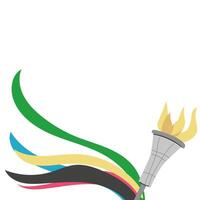 Sport torch with colorful wavy stripes background. Banner with olympic torch vector