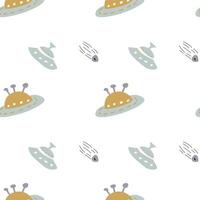 Childrens adventure pattern with cute galaxy elements. Space animal characters vector