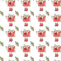 Happy new year pattern with y2k elements. Groovy characters background with santa, snow ball, xmas tree, gifts. Christmas groovy hippie pattern with retro characters in 60s, 70s, y2k style vector