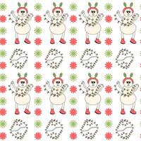Happy new year pattern with y2k elements. Groovy characters background with santa, snow ball, xmas tree, gifts. Christmas groovy hippie pattern with retro characters in 60s, 70s, y2k style vector