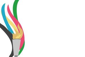 Sport torch with colorful wavy stripes background. Banner with olympic torch vector