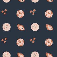 Childrens adventure pattern with cosmic objects and galaxy elements, cute planets. vector