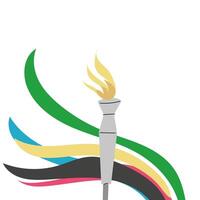 Sport torch with colorful wavy stripes background. Banner with olympic torch vector