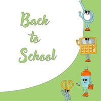 y2k background with school characters in retro 00s, 80s style. Back to school vector
