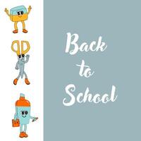 y2k background with school characters in retro 00s, 80s style. Back to school vector