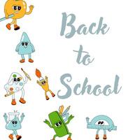 y2k background with school characters in retro 00s, 80s style. Back to school vector