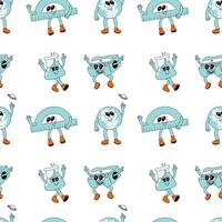 y2k school groovy seamless pattern. Childrens pattern with school supplies and y2k elements. vector