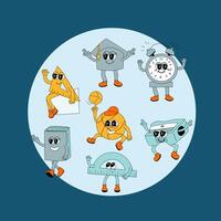 y2k background with school characters in retro 00s, 80s style. Back to school vector