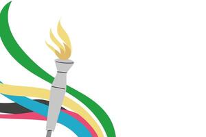 Sport torch with colorful wavy stripes background. Banner with olympic torch vector