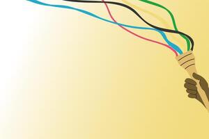 Sport torch with colorful wavy stripes background. Banner with olympic torch vector