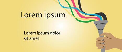 Sport torch with colorful wavy stripes background. Banner with olympic torch vector