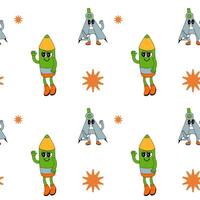 y2k school groovy seamless pattern. Childrens pattern with school supplies and y2k elements. vector