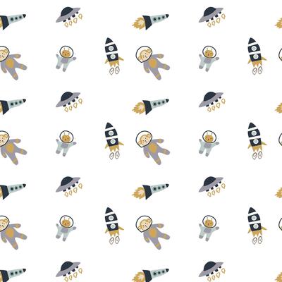 Childrens adventure pattern with cute galaxy elements. Space animal characters