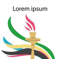 Sport torch with colorful wavy stripes background. Banner with olympic torch vector