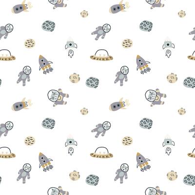 Childrens adventure pattern with cute galaxy elements. Space animal characters