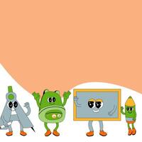 y2k background with school characters in retro 00s, 80s style. Back to school vector