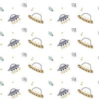 Childrens adventure pattern with cute galaxy elements. Space animal characters vector