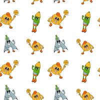 y2k school groovy seamless pattern. Childrens pattern with school supplies and y2k elements. vector